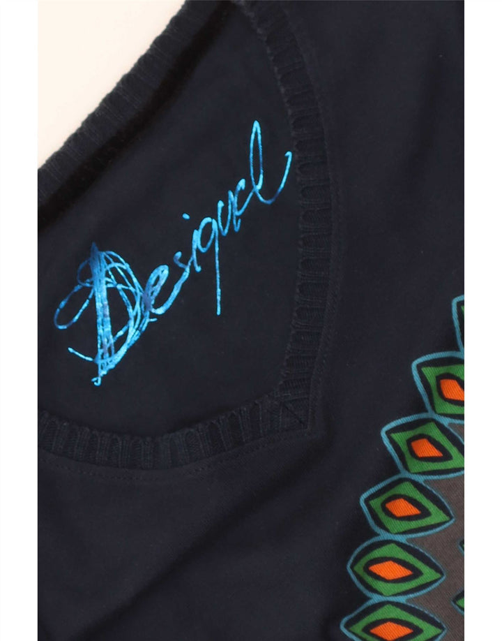 Damski graficzny top Desigual z długim rękawem UK 12, średni granatowy geometryczny
