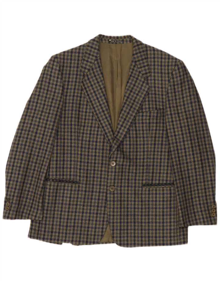 Renato Barbano Męska marynarka zapinana na 2 guziki IT 54 2XL Khaki Gingham Nowa wełna