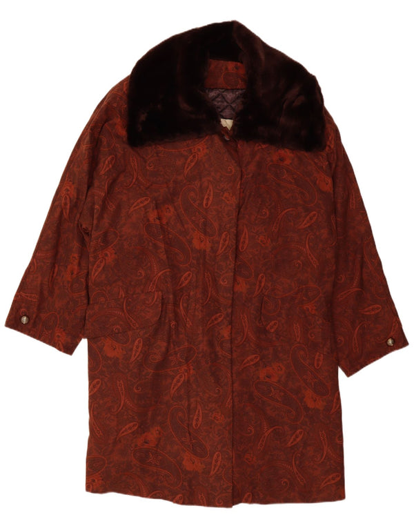 MICHAEL MORTELL Womens Oversized Overcoat UK 12 Medium Brown Paisley