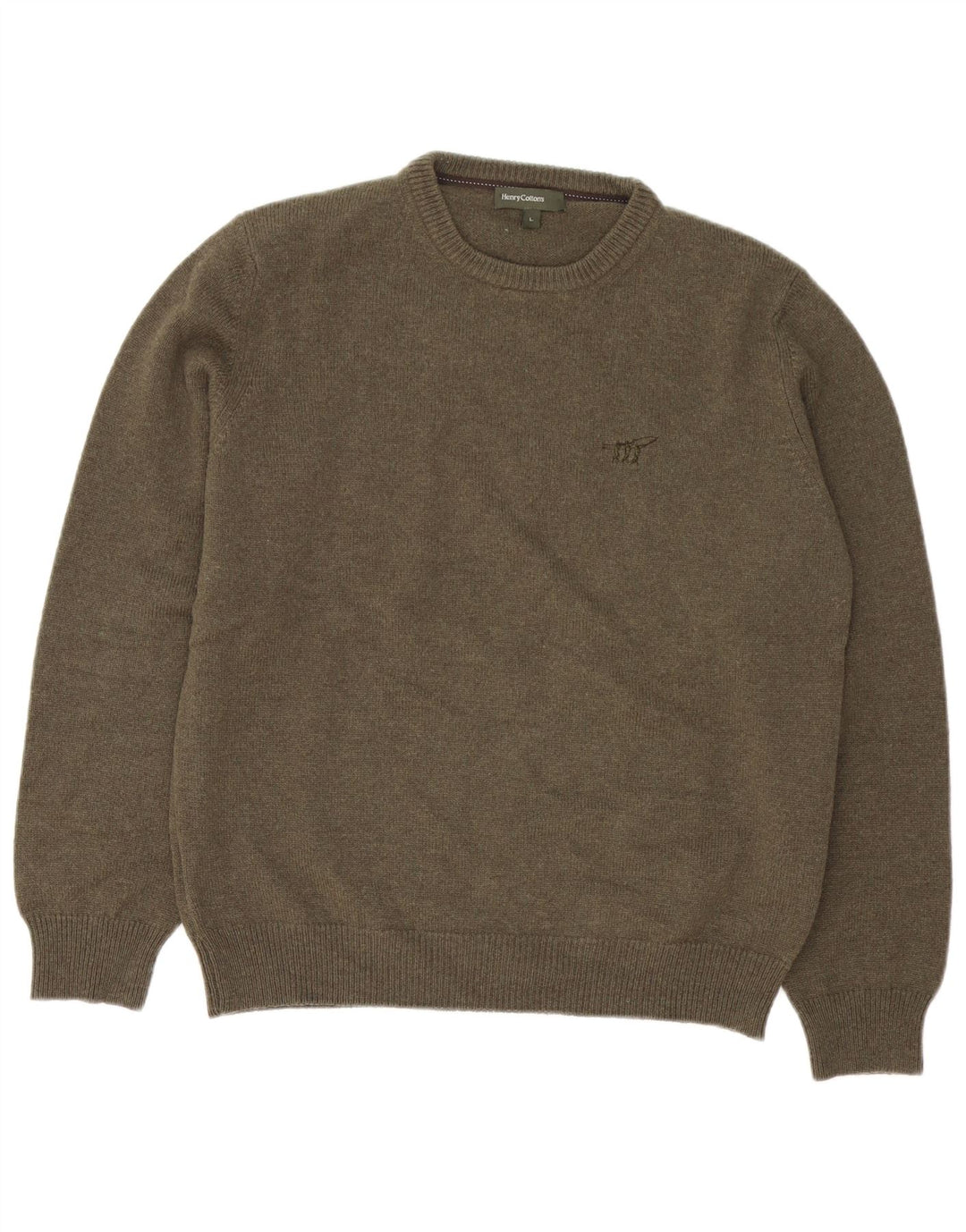 Męski sweter z okrągłym dekoltem Henry Cottons, duża, dziewicza wełna khaki