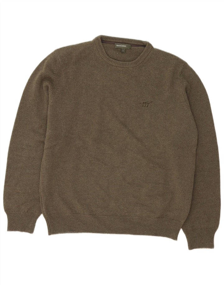 Męski sweter z okrągłym dekoltem Henry Cottons, duża, dziewicza wełna khaki