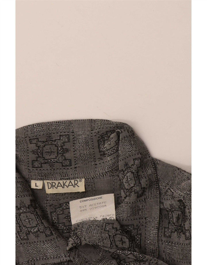 Koszula męska z krótkim rękawem w stylu vintage, duża, szara, octanowa kratka