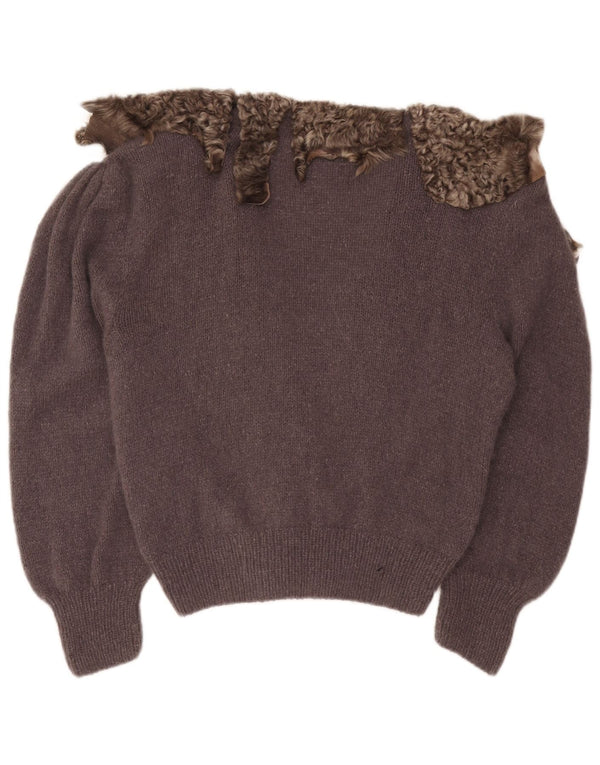 Sweter damski w stylu vintage, rozpinany UK 16, duży fioletowy