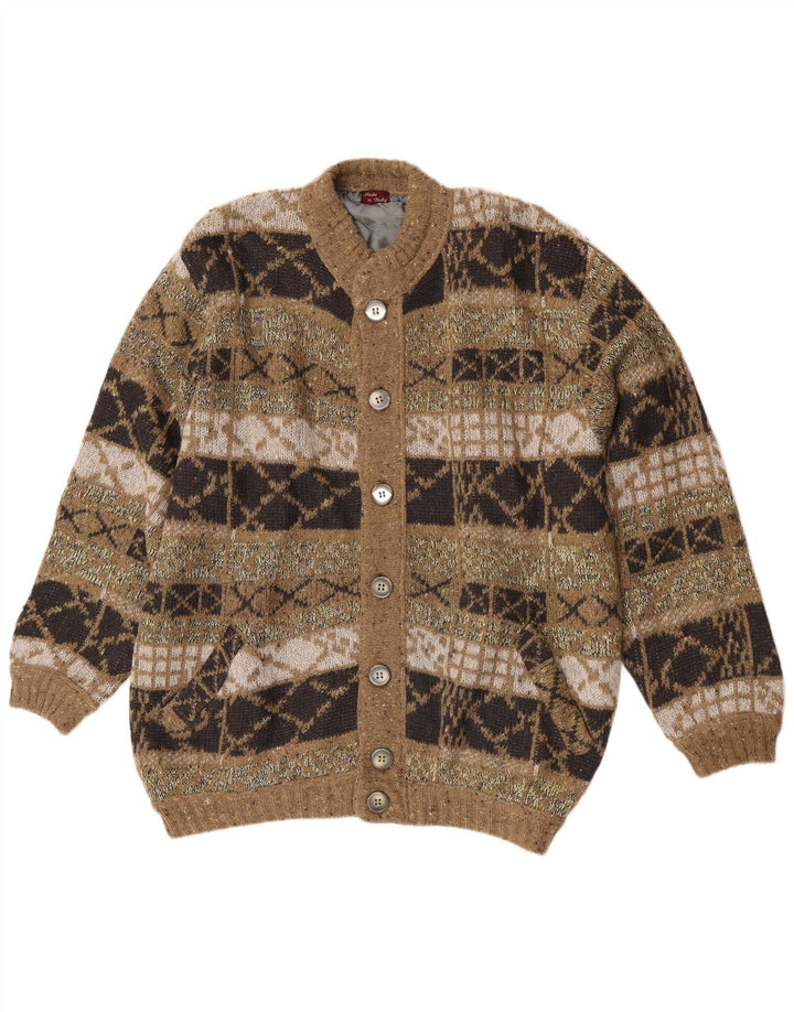 Vintage męska luźna dzianinowa kurtka bomber IT 48 średnio zielona geometryczna