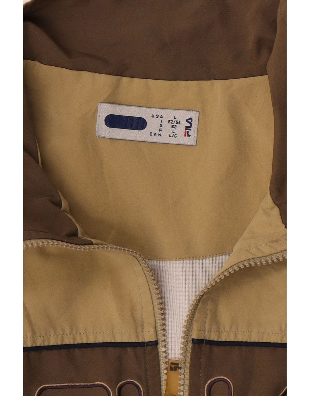 Męska kurtka dresowa FILA z grafiką, duża, beżowa, z blokami kolorów