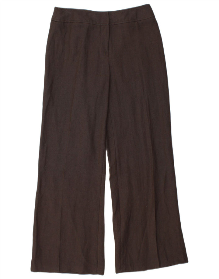 WALLIS Womens Petite Wide Leg Casual Trousers UK 6 XS W28 L30 Brown Linen