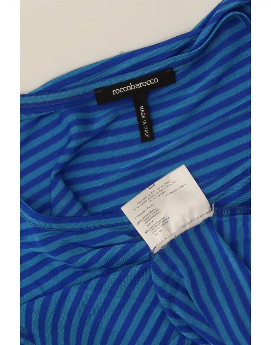 T-shirt damski Roccobarocco Top US 8, średni niebieski octan w paski