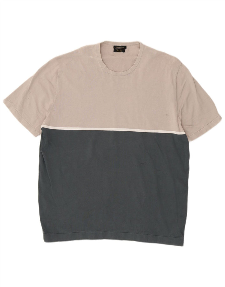 Męski sweter Massimo Dutti z okrągłym dekoltem XL, szary, z blokami kolorów