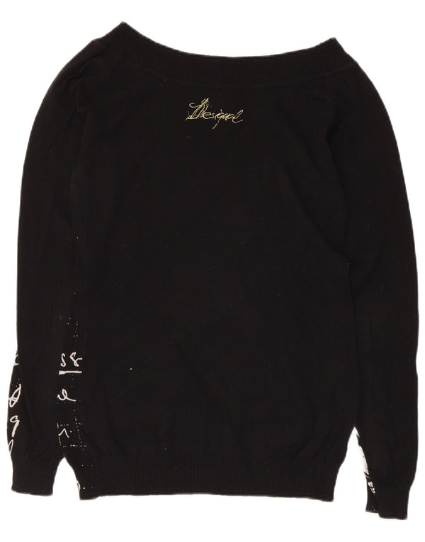 Damski sweter Desigual z graficznym dekoltem w łódkę UK 12, średni czarny, bawełniany