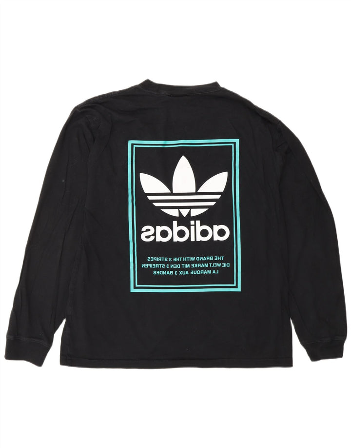 ADIDAS Mens Graphic Top Long Sleeve Large Black Cotton