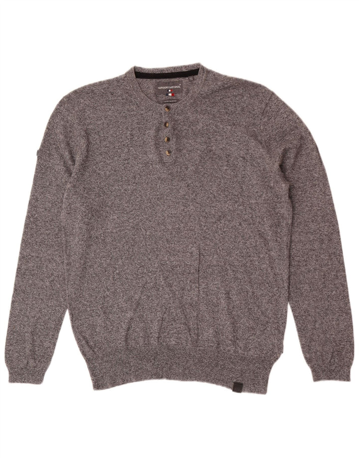 Męski sweter zapinany na guziki Superdry o regularnym kroju XL, szary, bawełniany w plamki