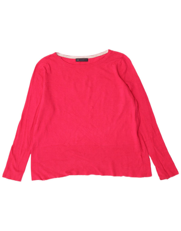 Marks & Spencer Damski sweter z dekoltem w łódkę, UK 14, duży, różowy, bawełniany