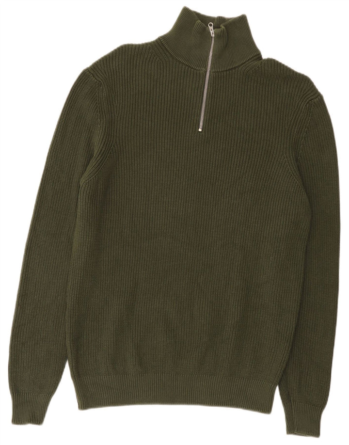 Męski sweter ZARA z zamkiem błyskawicznym, duży, zielony, bawełniany