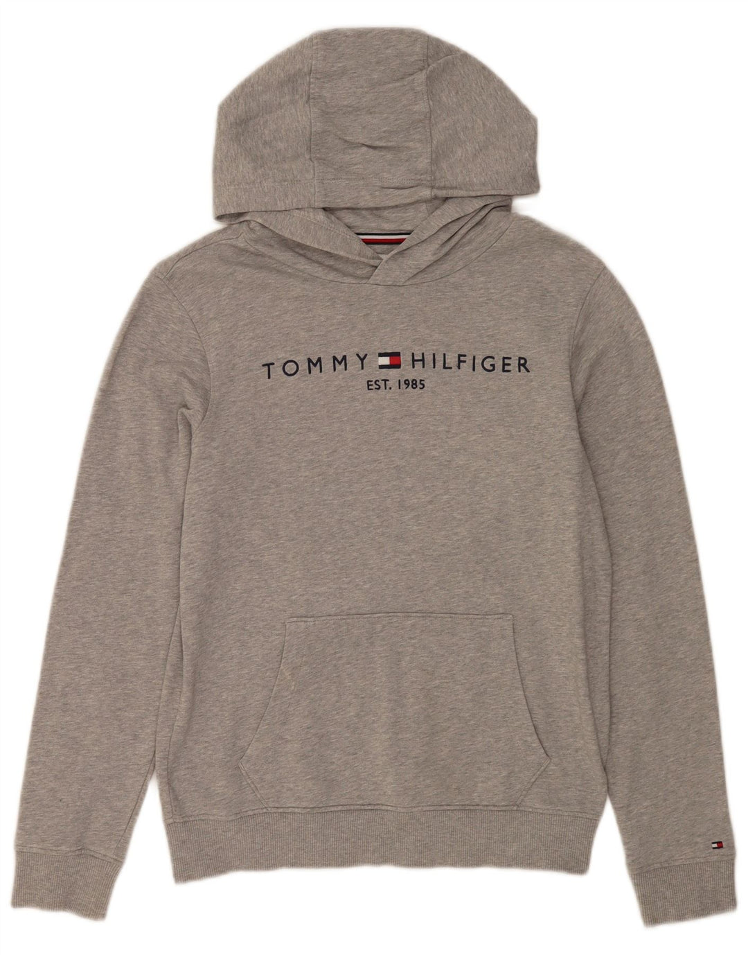 TOMMY HILFIGER Dziewczęcy sweter z kapturem i grafiką, 13-14 lat, szary, bawełniany w plamki