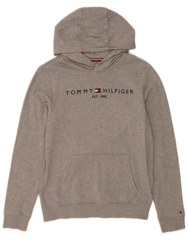 TOMMY HILFIGER Dziewczęcy sweter z kapturem i grafiką, 13-14 lat, szary, bawełniany w plamki