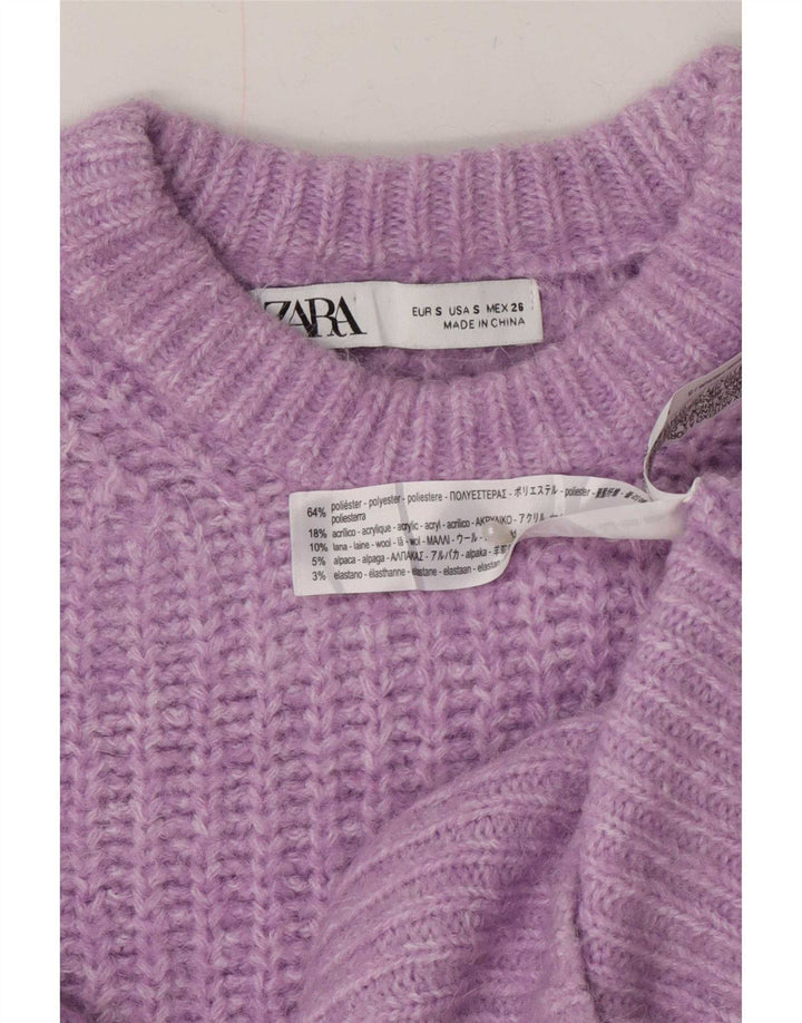 Damski sweter Zara z dekoltem w łódkę UK 10, mały, fioletowy poliester