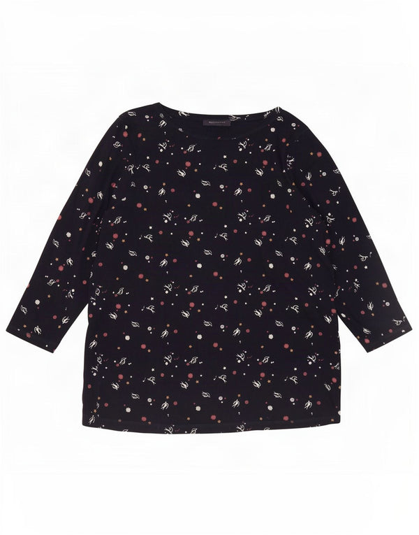 Marks & Spencer Damski top z abstrakcyjnym wzorem z rękawem 3/4, UK 20 2XL, granatowy