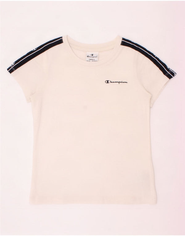 Chłopięcy T-shirt z grafiką Champion, 7-8 lat, mały, biały, bawełniany w bloki kolorów