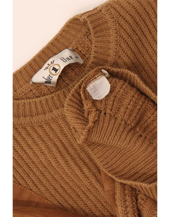 Męski sweter z okrągłym dekoltem numer 1 XL, brązowa wełna
