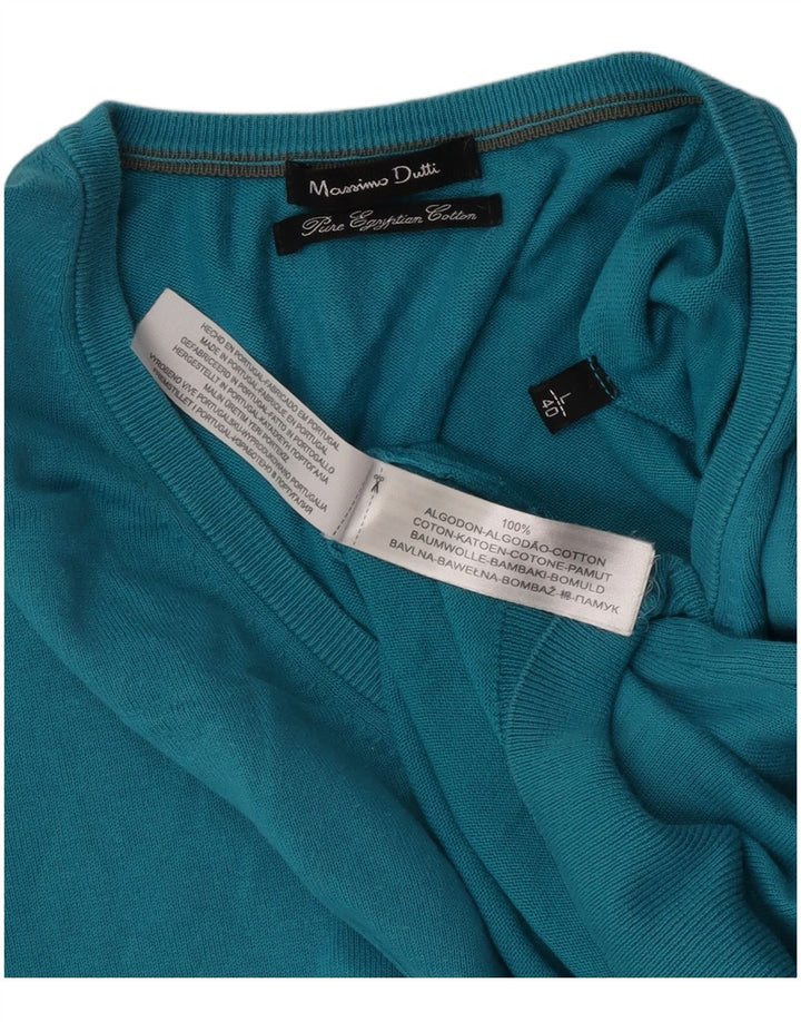 Męski sweter Massimo Dutti z dekoltem w kształcie litery V, duży, niebieski, bawełniany