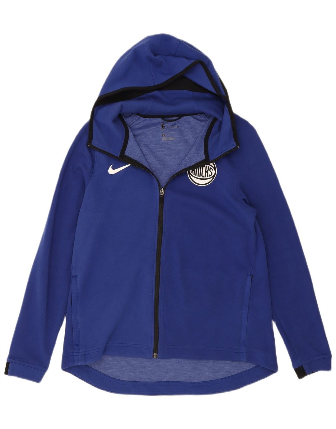 NIKE Womens Knicks Graphic Zip Hoodie Sweater UK 14 Large Blue Polyester