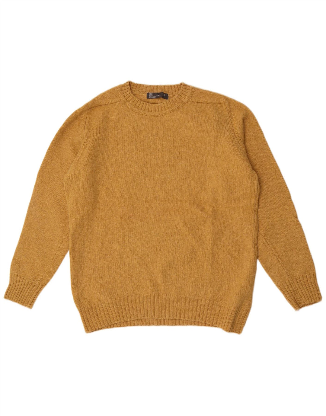 Męski sweter z okrągłym dekoltem Zara XL, żółta wełna