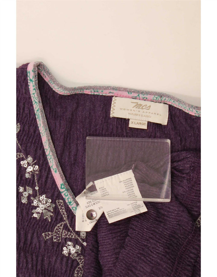 Marlboro Classics Damska bluzka Top UK 18 XL Fioletowy poliester w paski