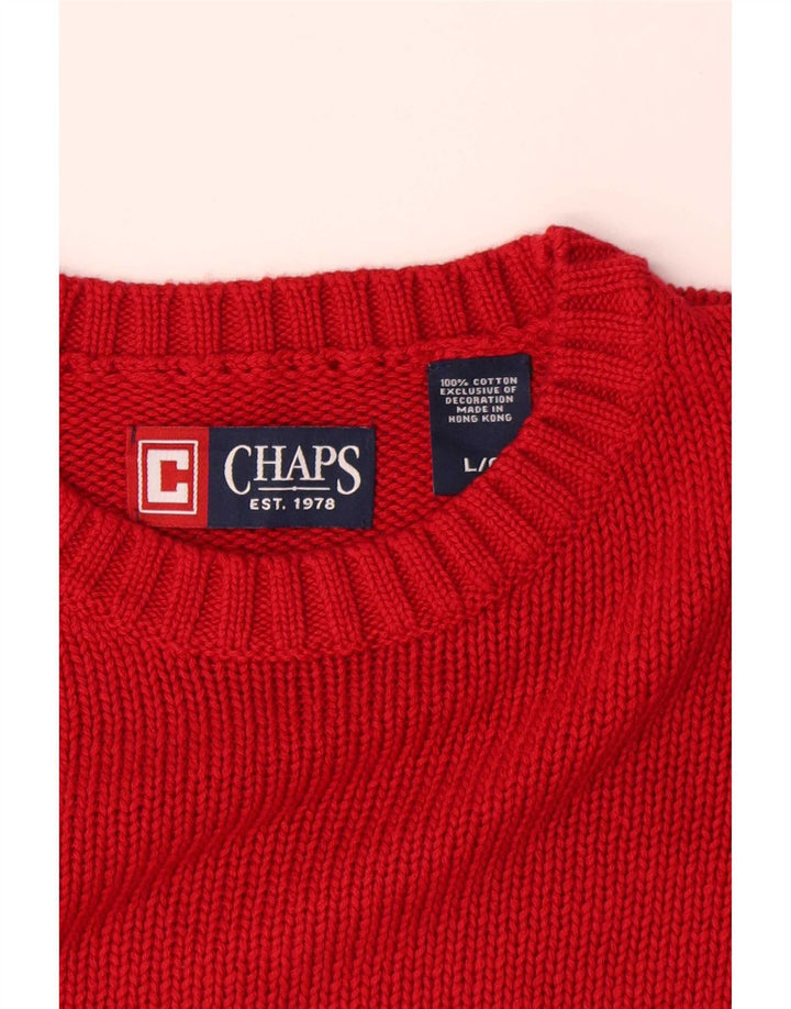Męski sweter z wycięciem pod szyją Chaps, duży, czerwony, bawełniany