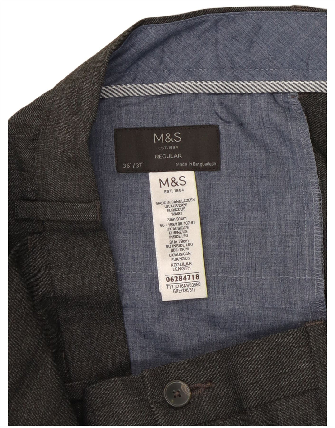 Męskie proste spodnie garniturowe MARKS & SPENCER W36 L31 Szary poliester
