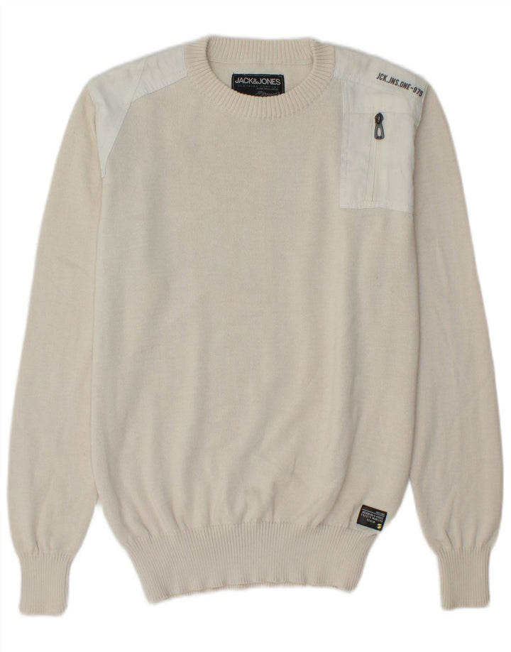 Męski sweter z okrągłym dekoltem JACK & JONES, mały, w kolorze złamanej bieli