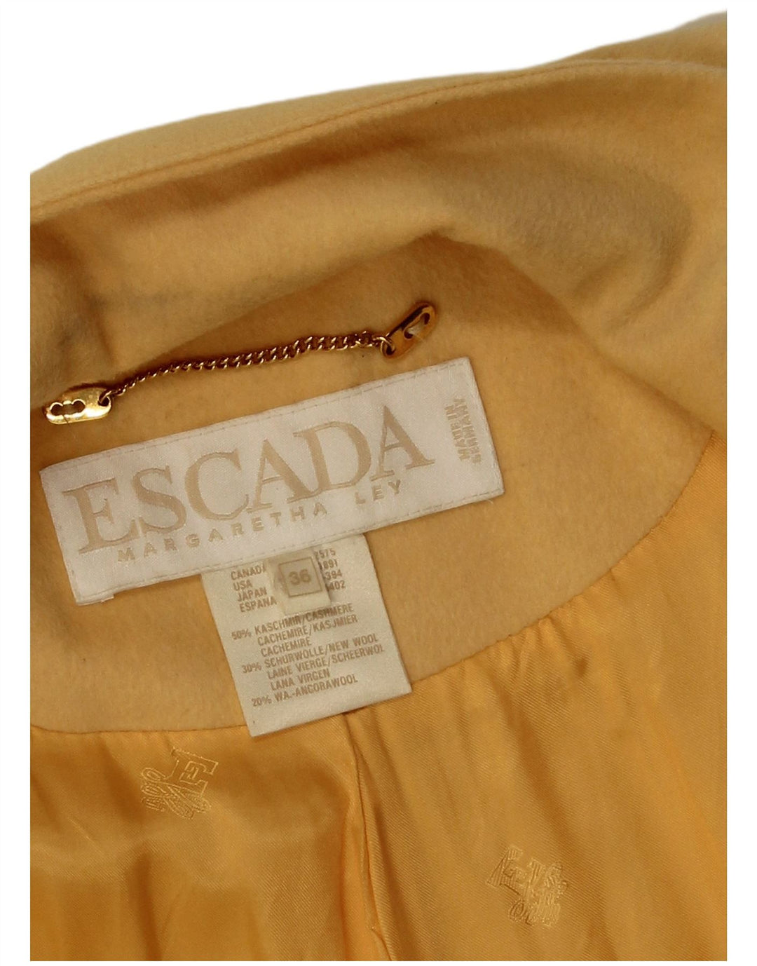 Escada Damski płaszcz oversize Margaretha Ley EU 36 Mały żółty kaszmir