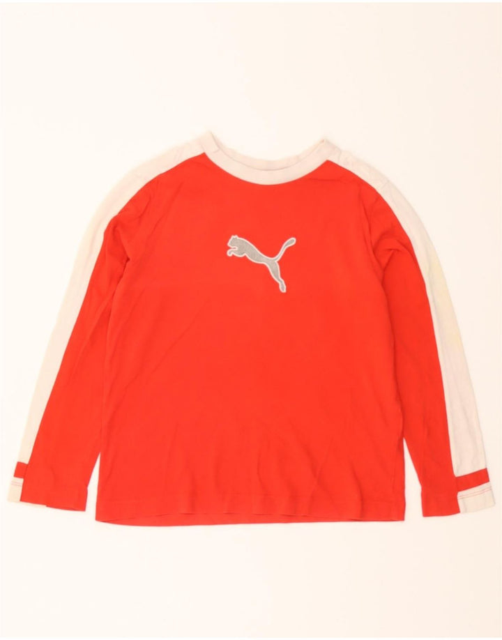 PUMA Boys Graphic Top Long Sleeve 7-8 Years Red Colourblock Cotton Vintage Puma and Second-Hand Puma from Messina Hembry 