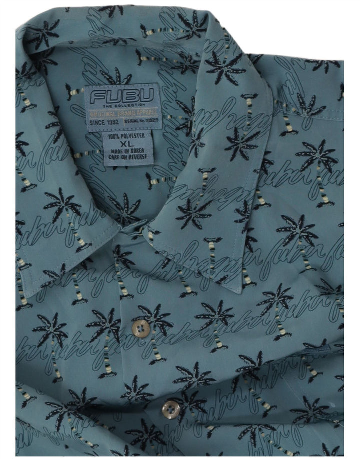 FUBU Mens Graphic Short Sleeve Shirt XL Blue Polyester