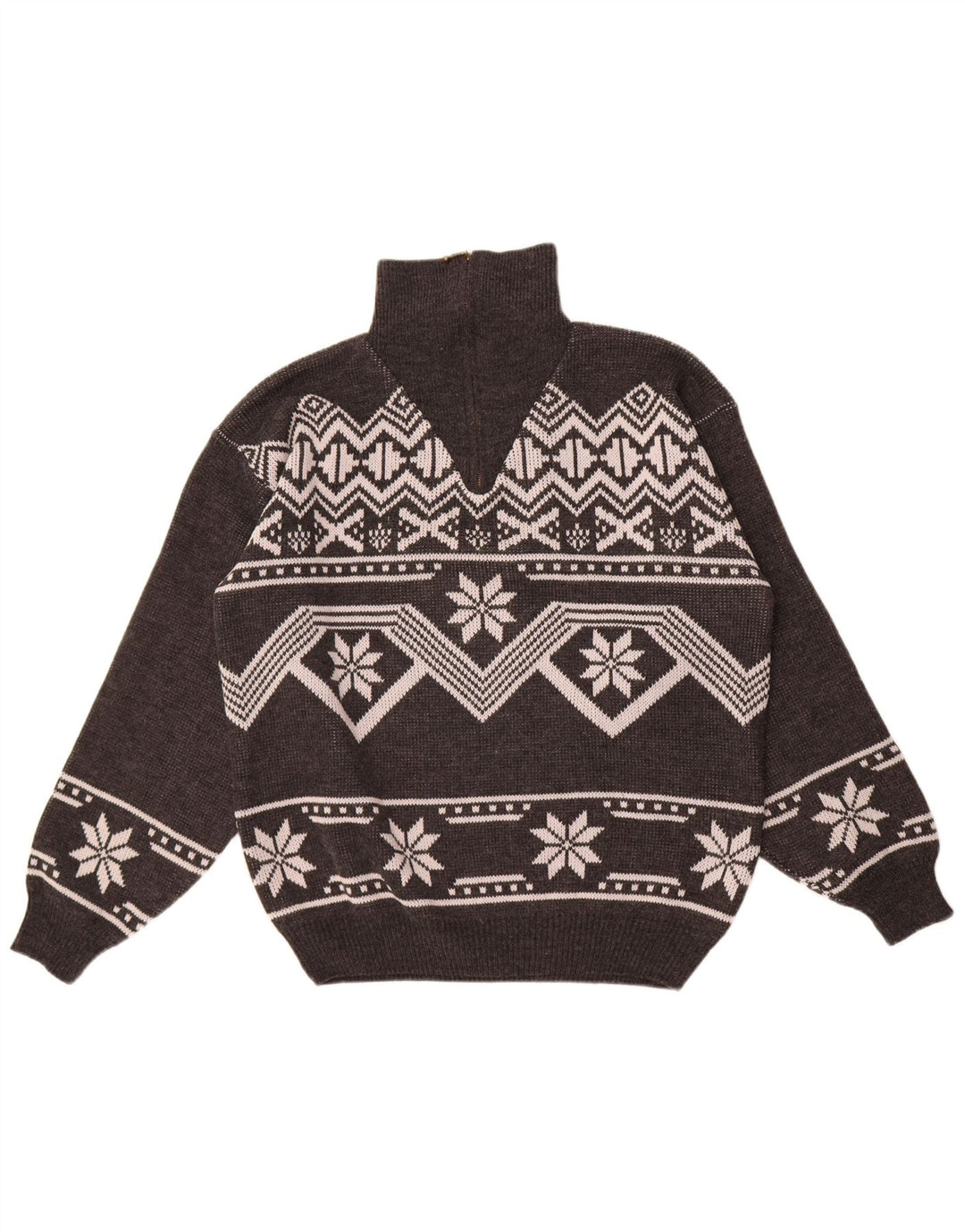 Męski sweter z zamkiem błyskawicznym Jacques Lorant, duży, szary Fair Isle