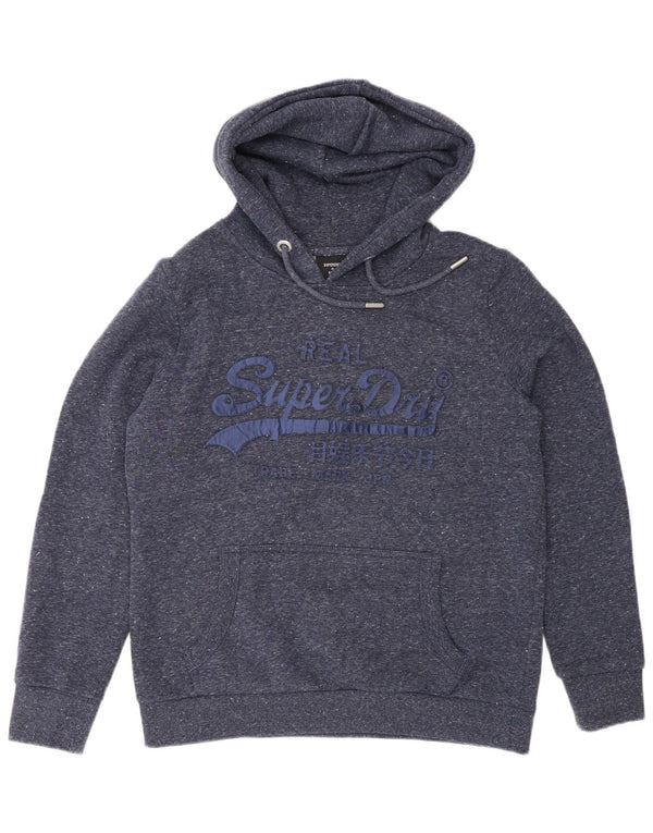 Damski sweter z kapturem Superdry Graphic UK 16, duży, granatowy, bawełniany w cętki