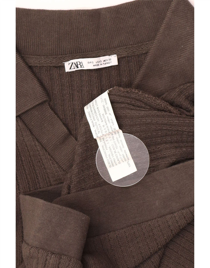 Męska koszulka polo Zara, mała, brązowa, bawełniana