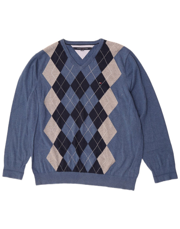 Męski sweter Tommy Hilfiger z dekoltem w kształcie litery V, 2XL, niebieski Argyle/diamentowa bawełna