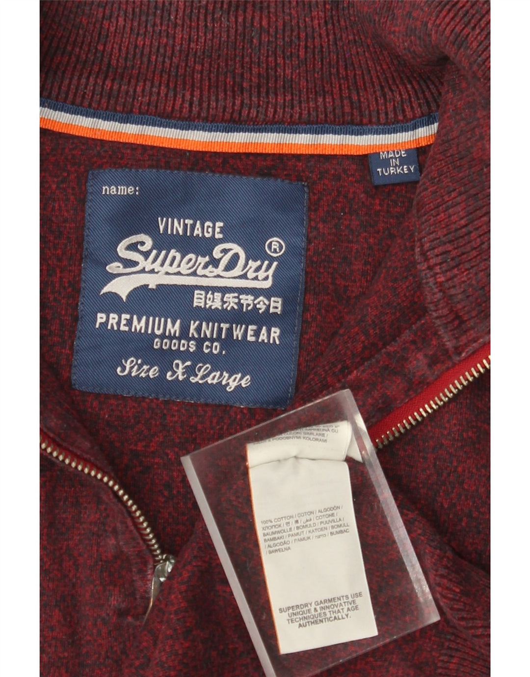 SUPERDRY Damski sweter z zamkiem błyskawicznym UK 18 XL, bordowy, nakrapiany, bawełniany