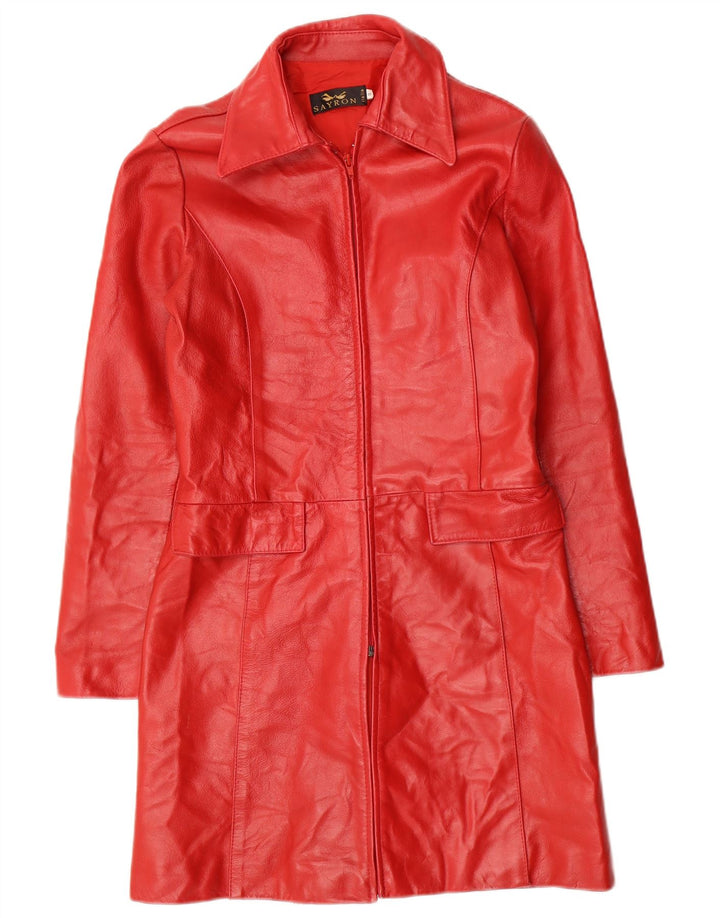 Vintage damski płaszcz skórzany UK 10 mały czerwony