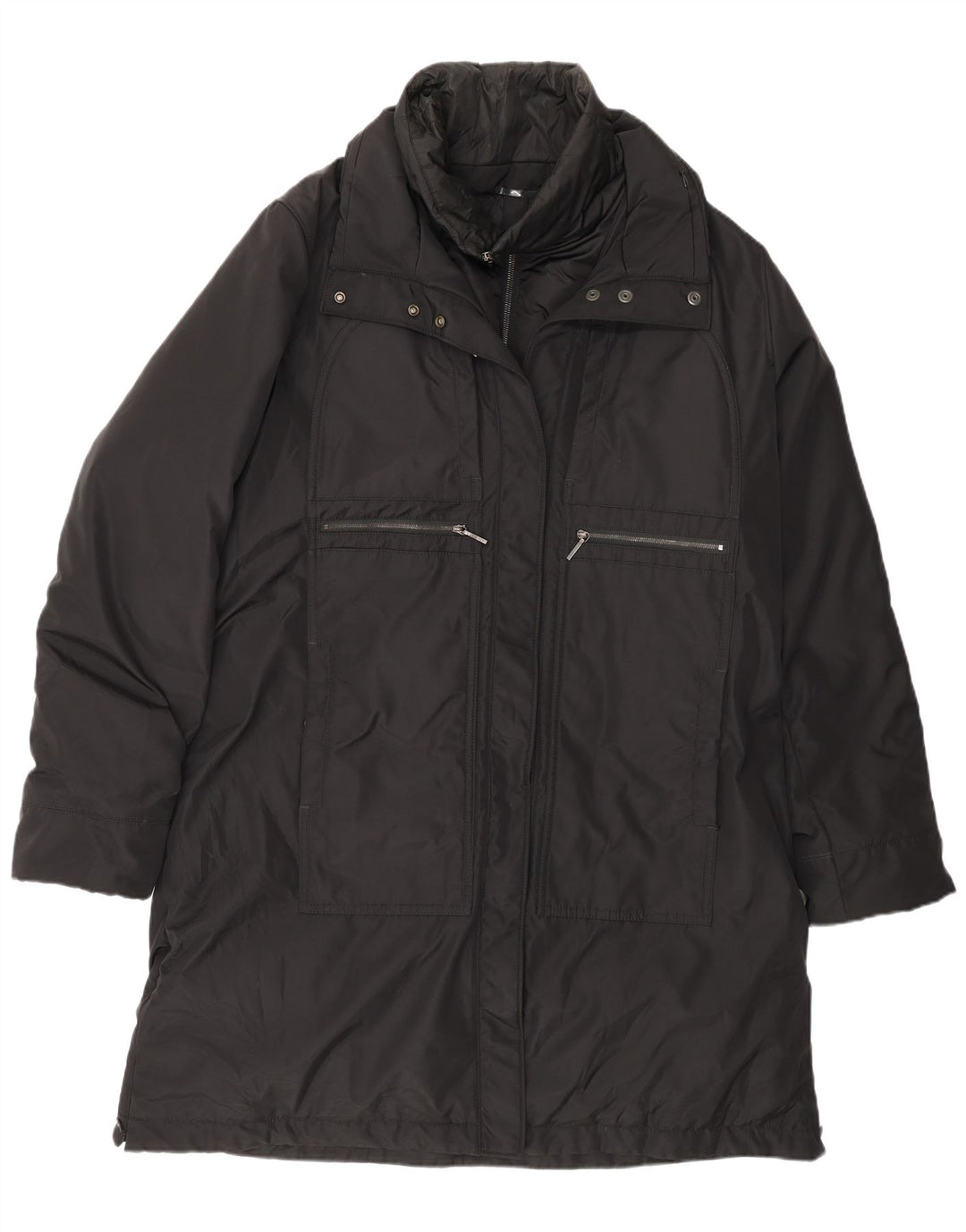 Damski ocieplany płaszcz pocztowy UK 18 XL, czarny, poliestrowy, zimowy