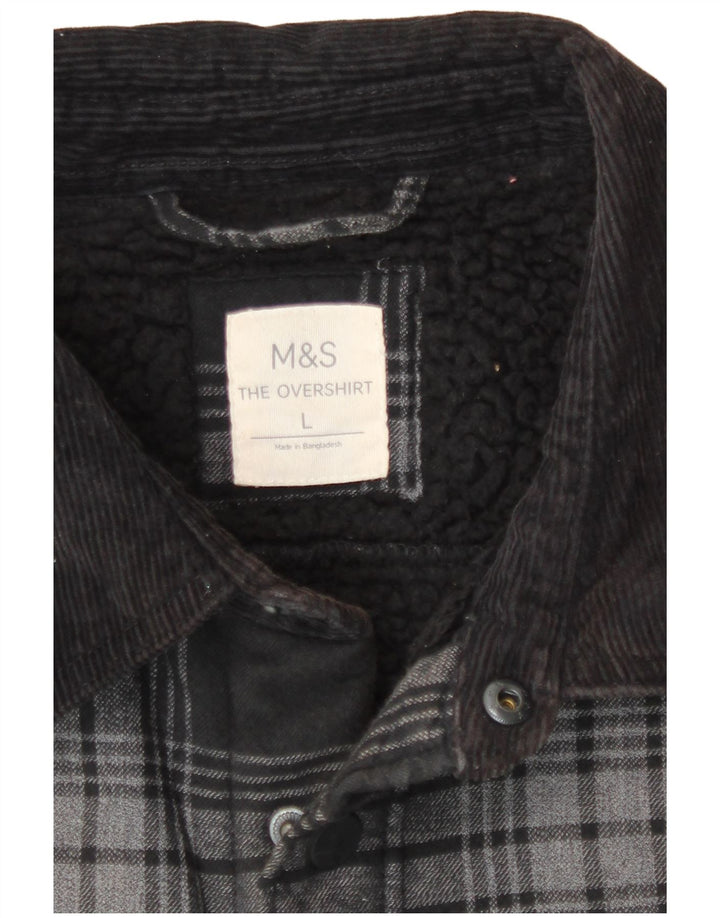 Marks & Spencer Męska koszula flanelowa drwal, duża, szara, bawełniana w kratę