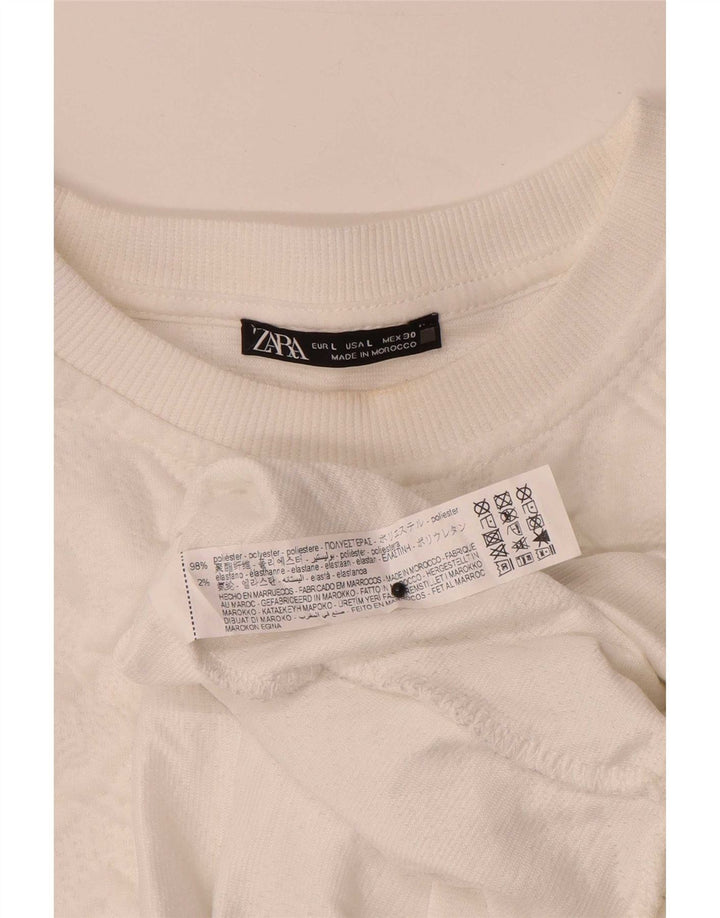 Damski sweter oversize Zara UK 16, duży, biały, geometryczny