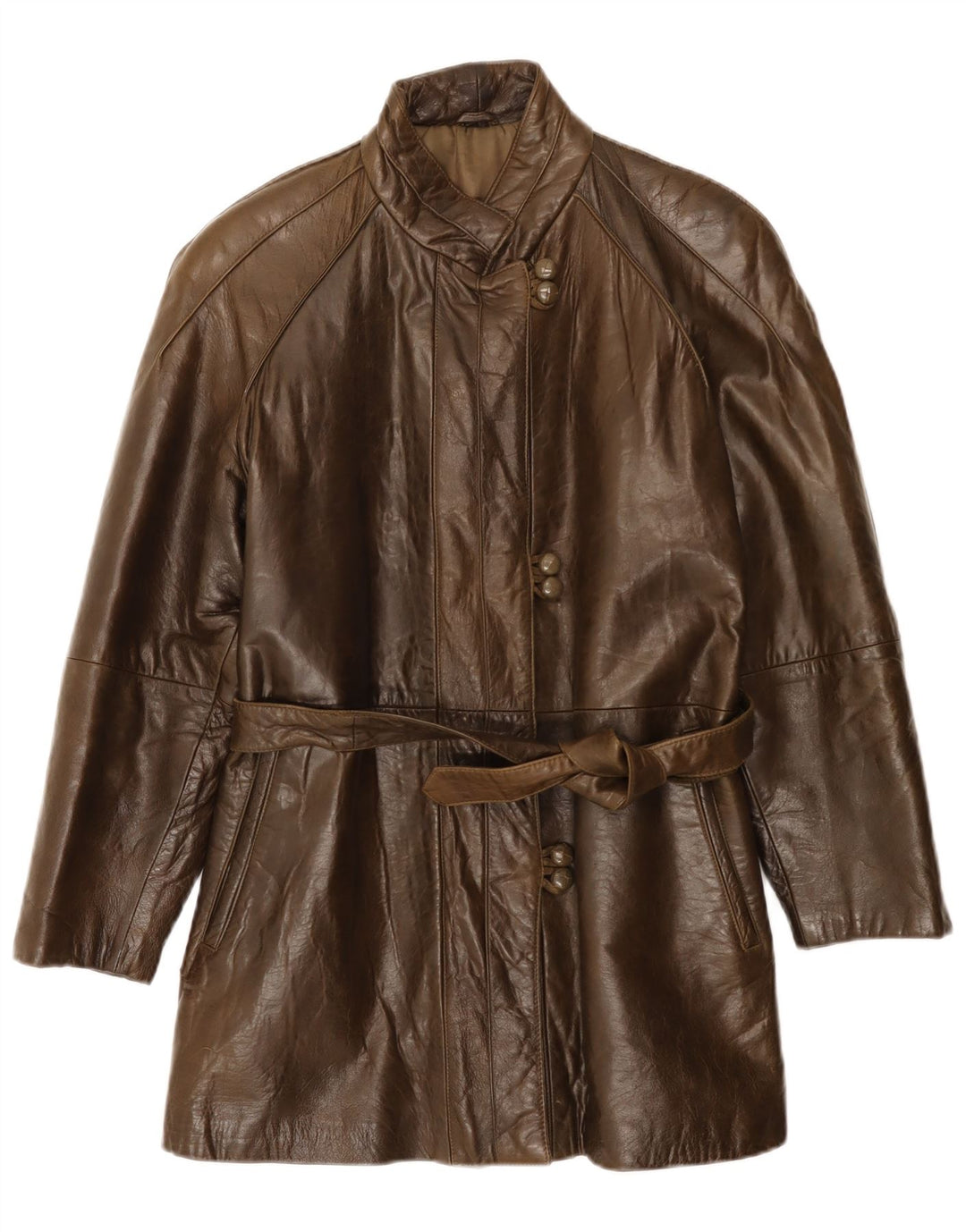 Vintage damski płaszcz skórzany IT 42 średniej wielkości brązowa skóra