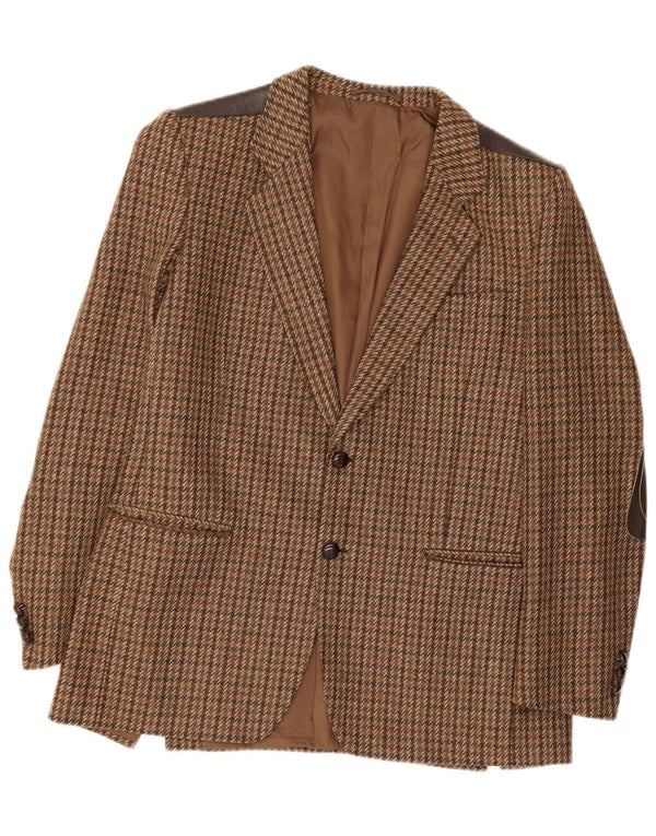 Vintage męska marynarka zapinana na 2 guziki IT 52 XL, brązowa wełna w pepitkę