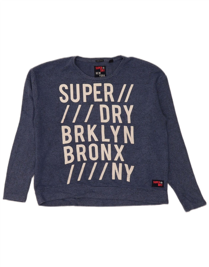 Damski sweter z grafiką Superdry UK 10, mały, niebieski nakrapiany