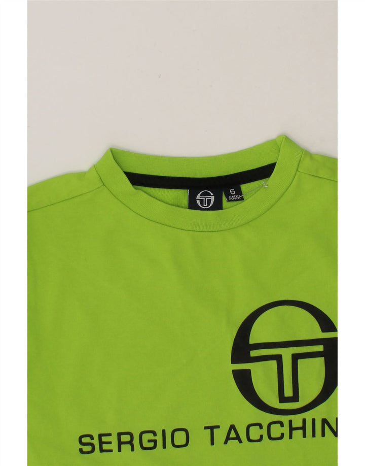 SERGIO TACCHINI Boys Graphic Sweatshirt Jumper 5-6 Years Green Striped Vintage Sergio Tacchini and Second-Hand Sergio Tacchini from Messina Hembry 