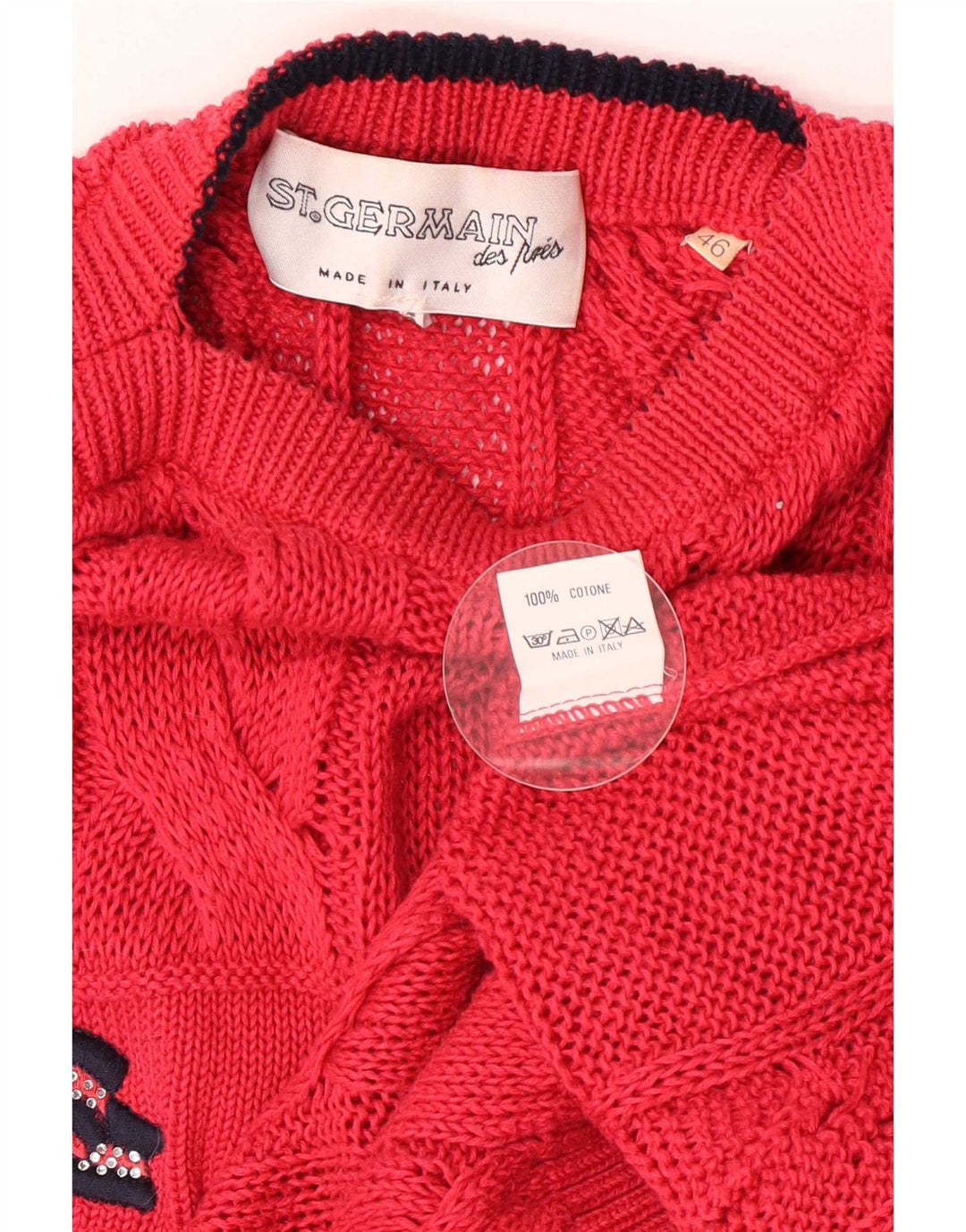 Damski sweter St. Germain z graficznym dekoltem w łódkę IT 46, duży czerwony klasyczny