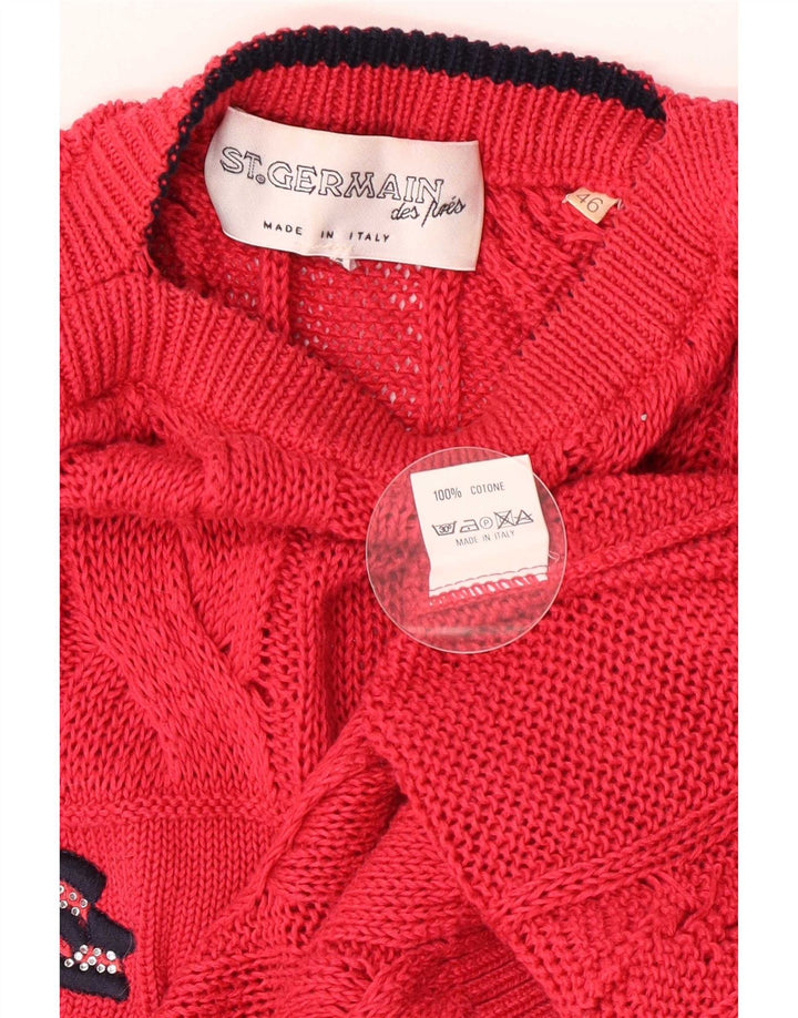 Damski sweter St. Germain z graficznym dekoltem w łódkę IT 46, duży czerwony klasyczny