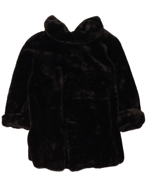 Vintage damski oversize'owy płaszcz ze sztucznego futra UK 14, średni czarny