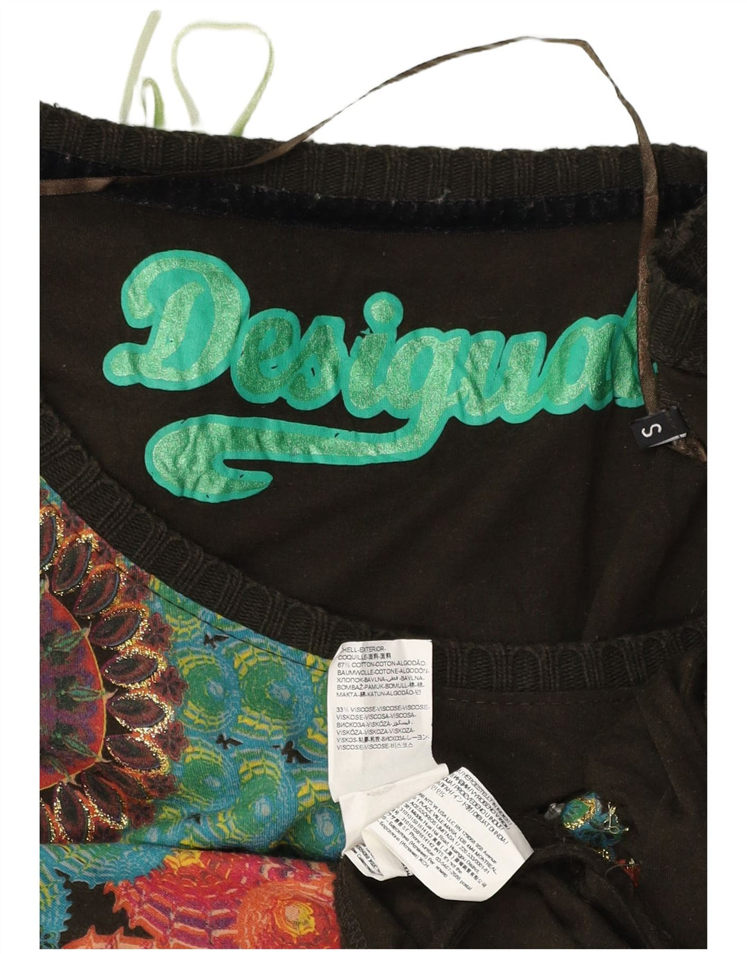 DESIGUAL Damski top graficzny z długim rękawem, UK 10, mały, brązowy, bawełniany w kwiaty